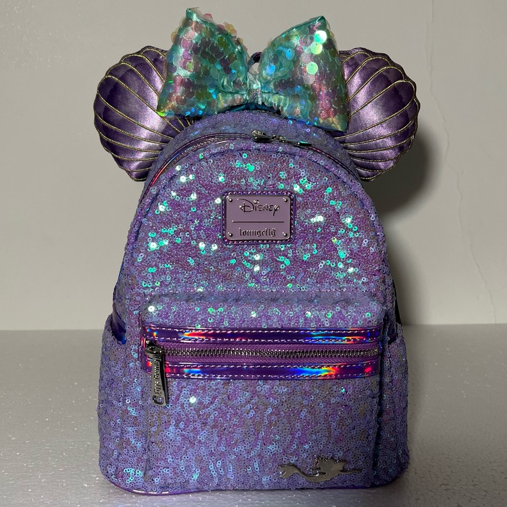 NWT Disney 30th Anniversary Ariel Sequined Backpack and Ears-The Little Mermaid